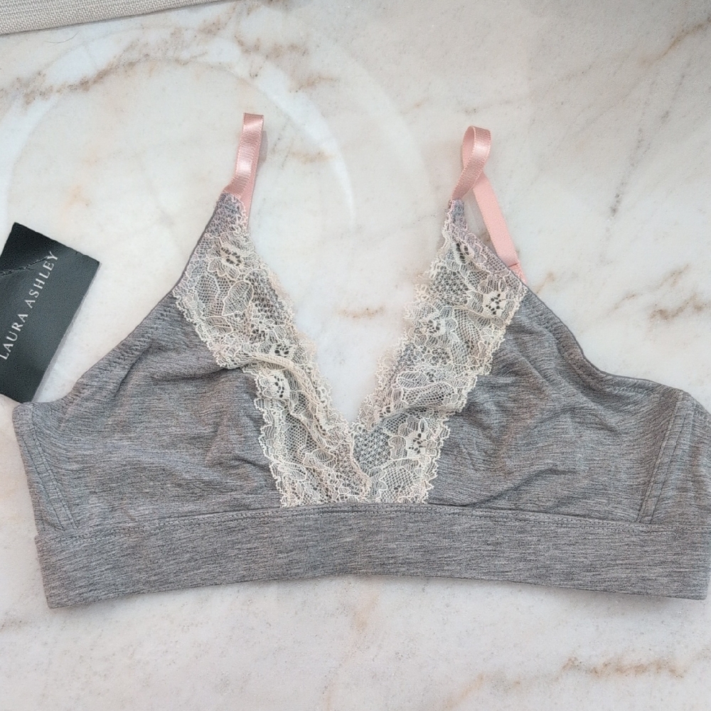 Laura Ashley Pink and Gray Lace Bralette
